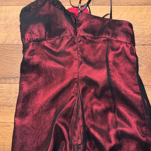 Betsey Johnson NO SIZE Vintage Evening Dress Floral Beading Silk Red Black Vixen - Picture 12 of 16